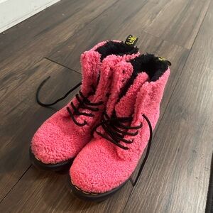Dr. Martens Pink and Black Fleece Boots